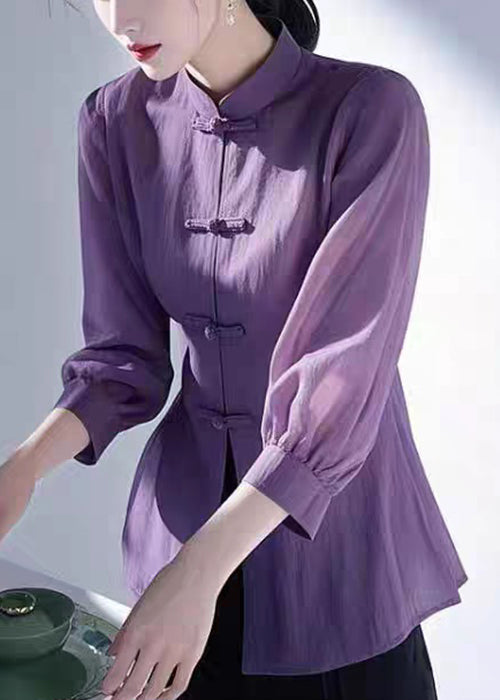 Loose Green Stand Collar Button Cotton Blouse Bracelet Sleeve Fall