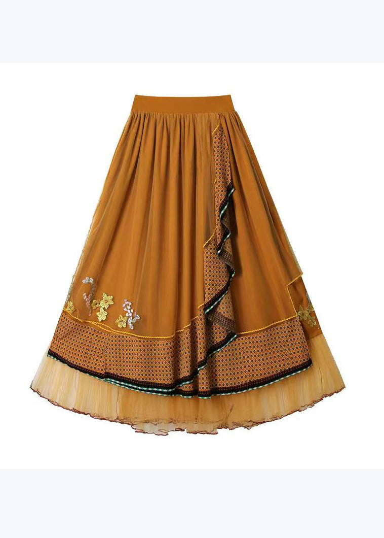 Yellow Asymmetrical Patchwork Tulle Skirts Spring