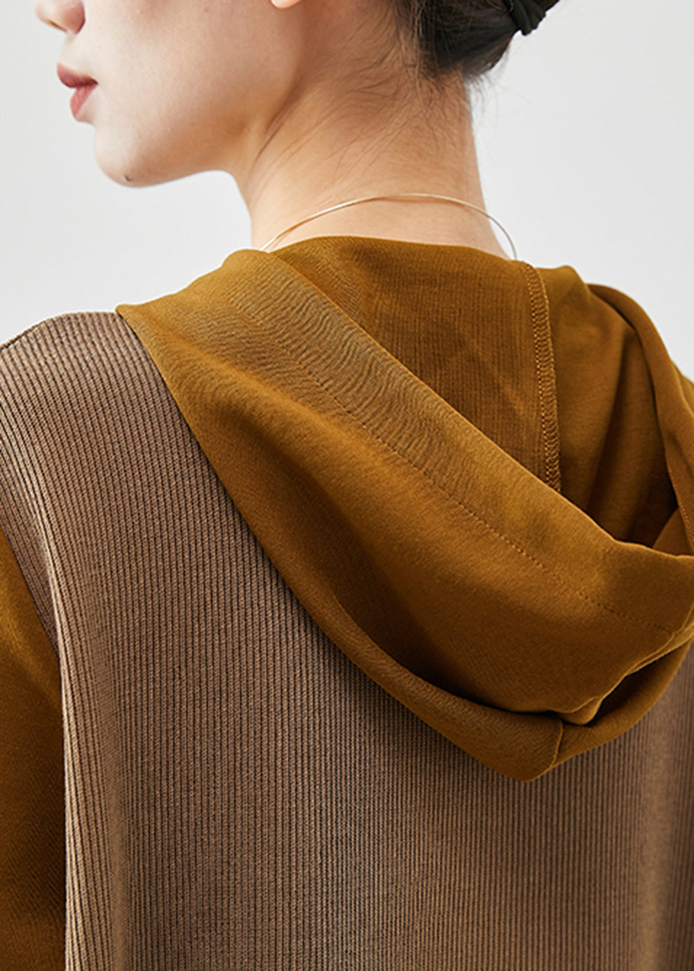 Brown Asymmetrical Patchwork Cotton Sweatshirts Top Fall