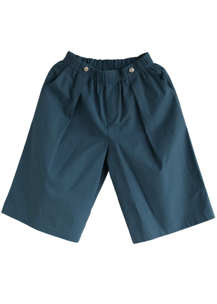 Blue Elastic Waist Pockets Cotton Shorts Summer