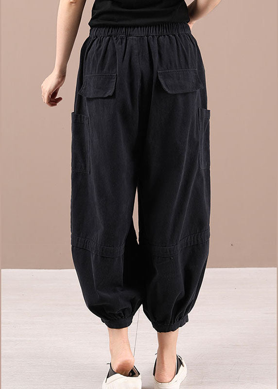 Black Pockets Lantern Fall Pants Trousers