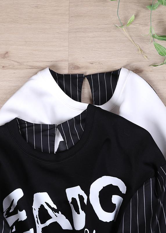 Black Classy Letter Autumn Sewing Tops