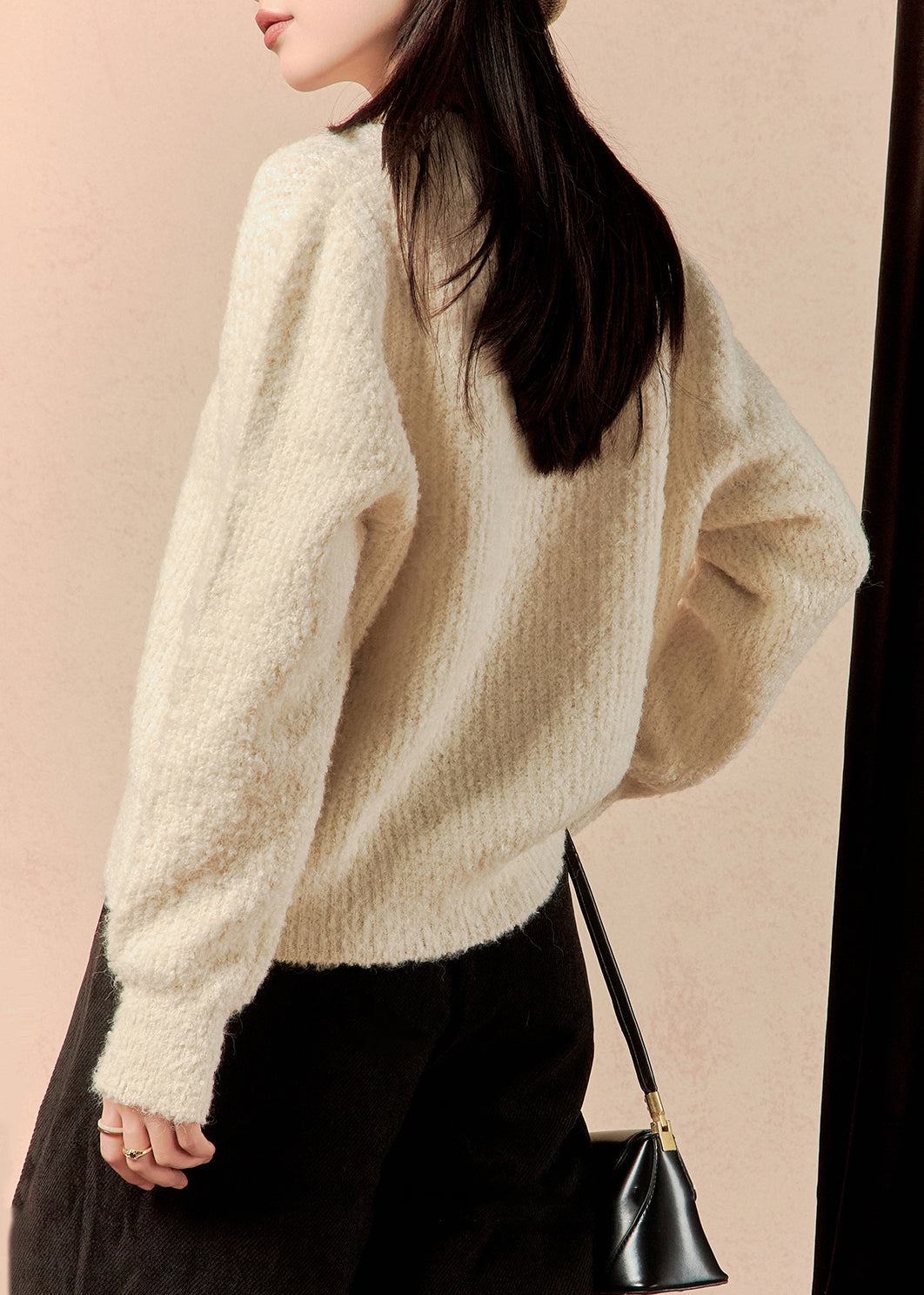 Simple Beige V Neck Button Knit Cardigan Winter