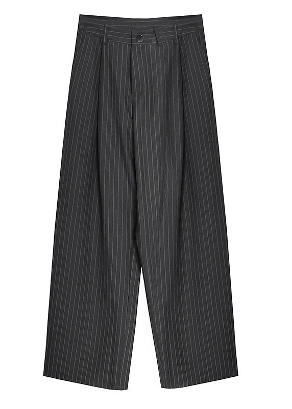 Grey Striped Pockets Wide Leg Pants Spring