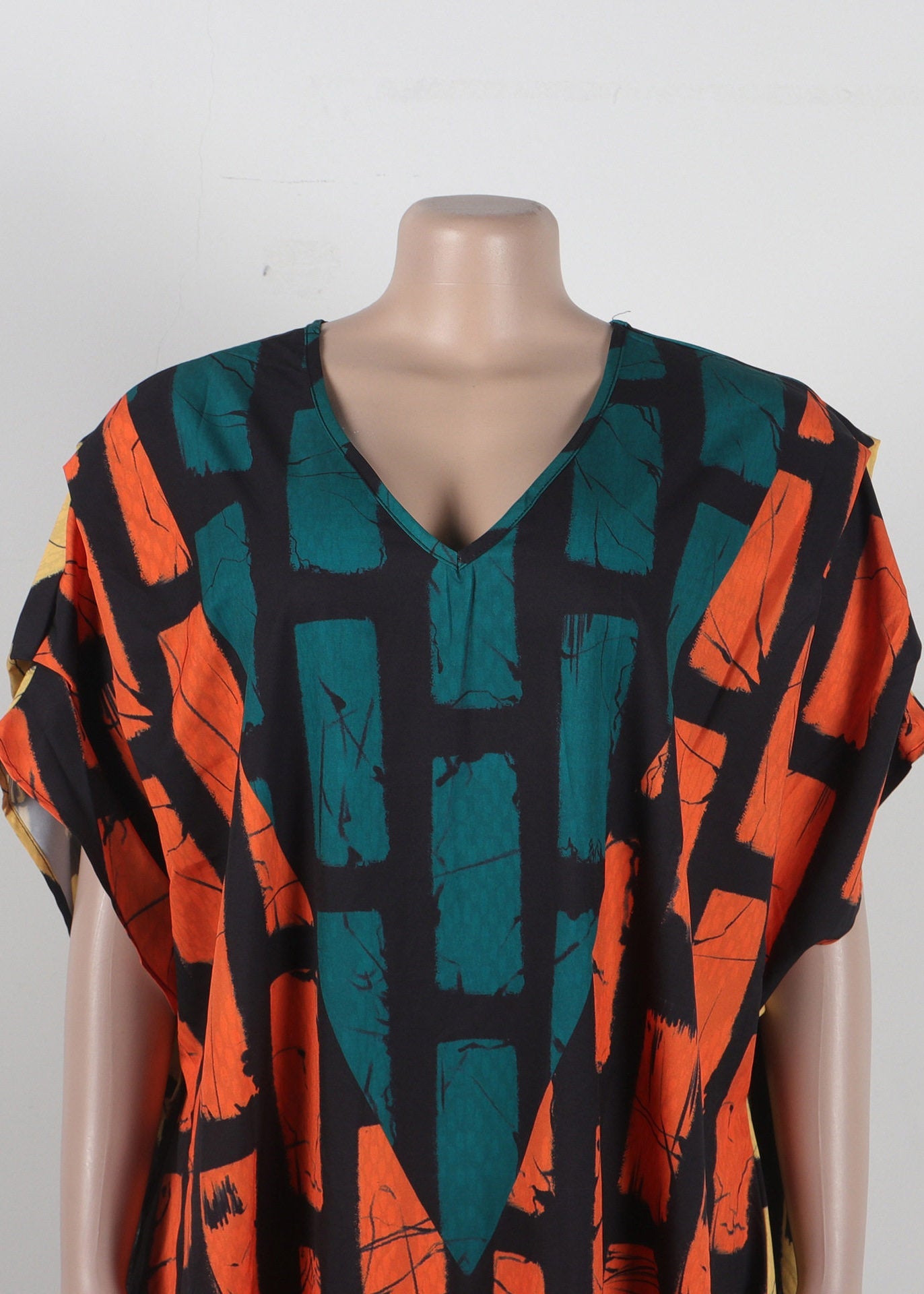 Orange V Neck Plaid Holiday Long Dress Summer