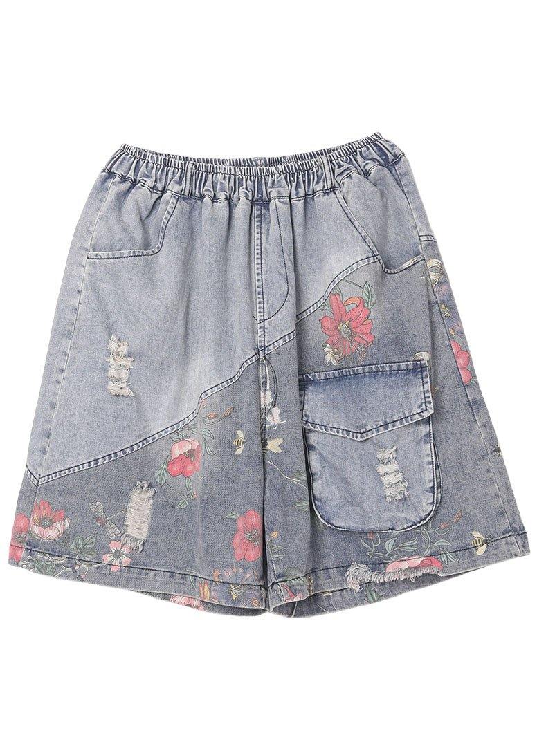 Organic Grey Patchwork Print Denim Hot Pants