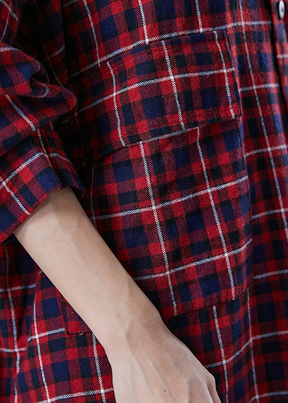 Red Oversized Plaid Cotton Shirt Tops Fall