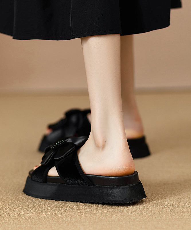 Stylish Black Splicing Platform Slide Sandals