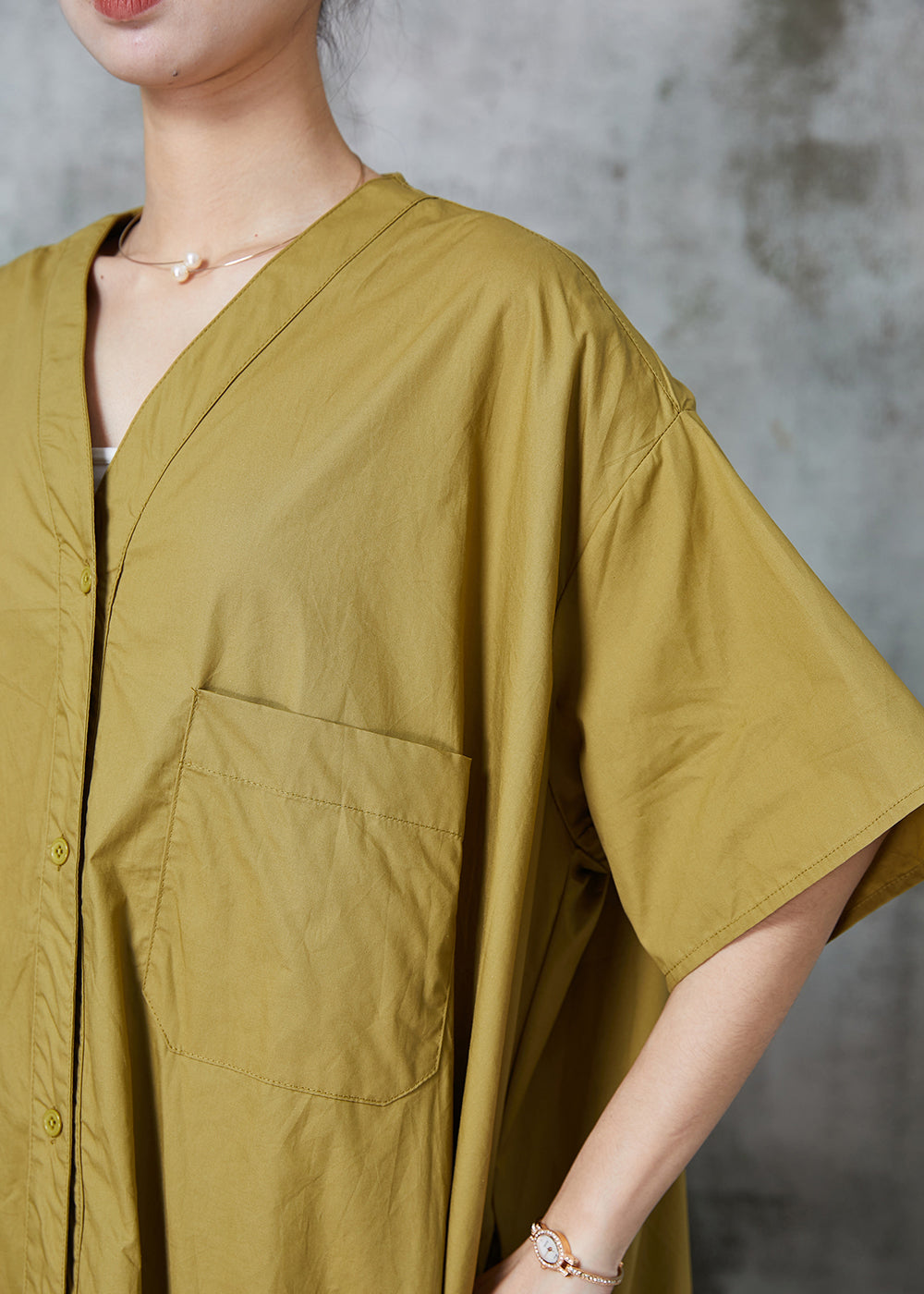 Green Oversized Wrinkled Cotton Robe Dresses Summer