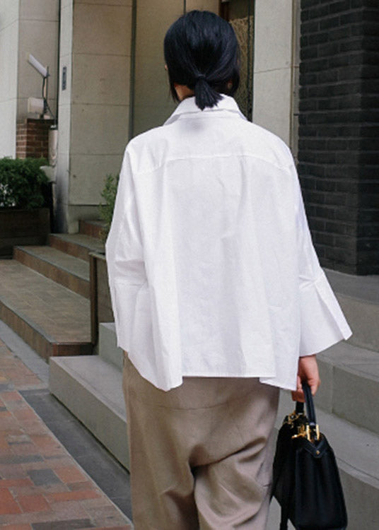 White Peter Pan Collar Button Cotton Shirts Batwing Sleeve