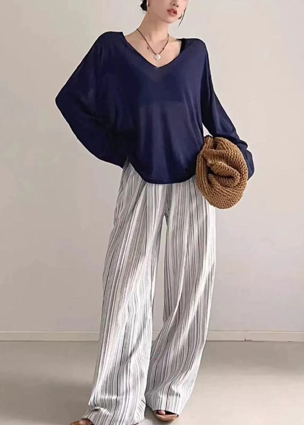 Simple Navy Oversized Cotton Upf 50+ Top Fall