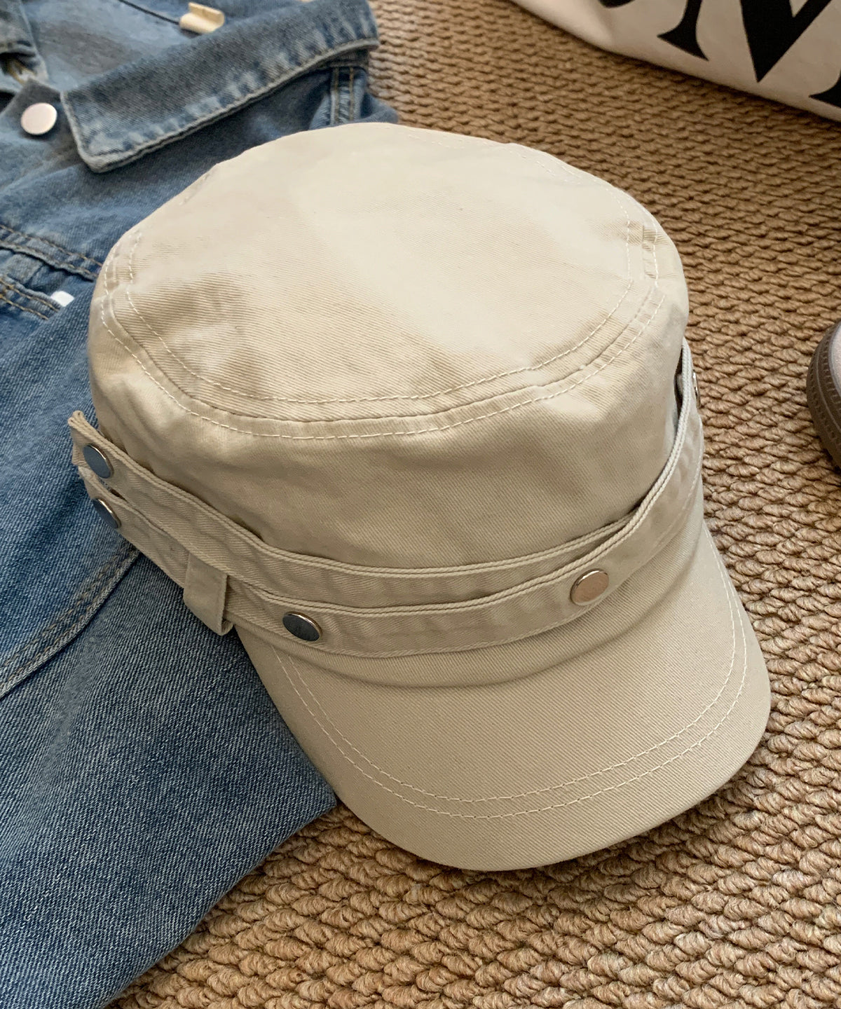 American Style Dark Grey Rivet Denim Versatile Hat