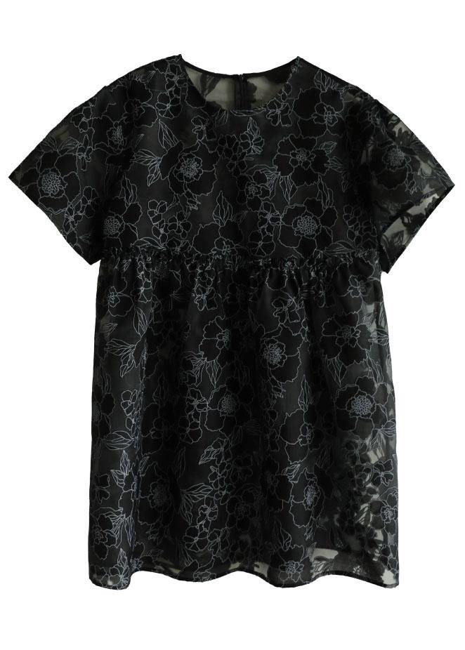 Black O-neck Patchwork Summer Half Sleeve Dress