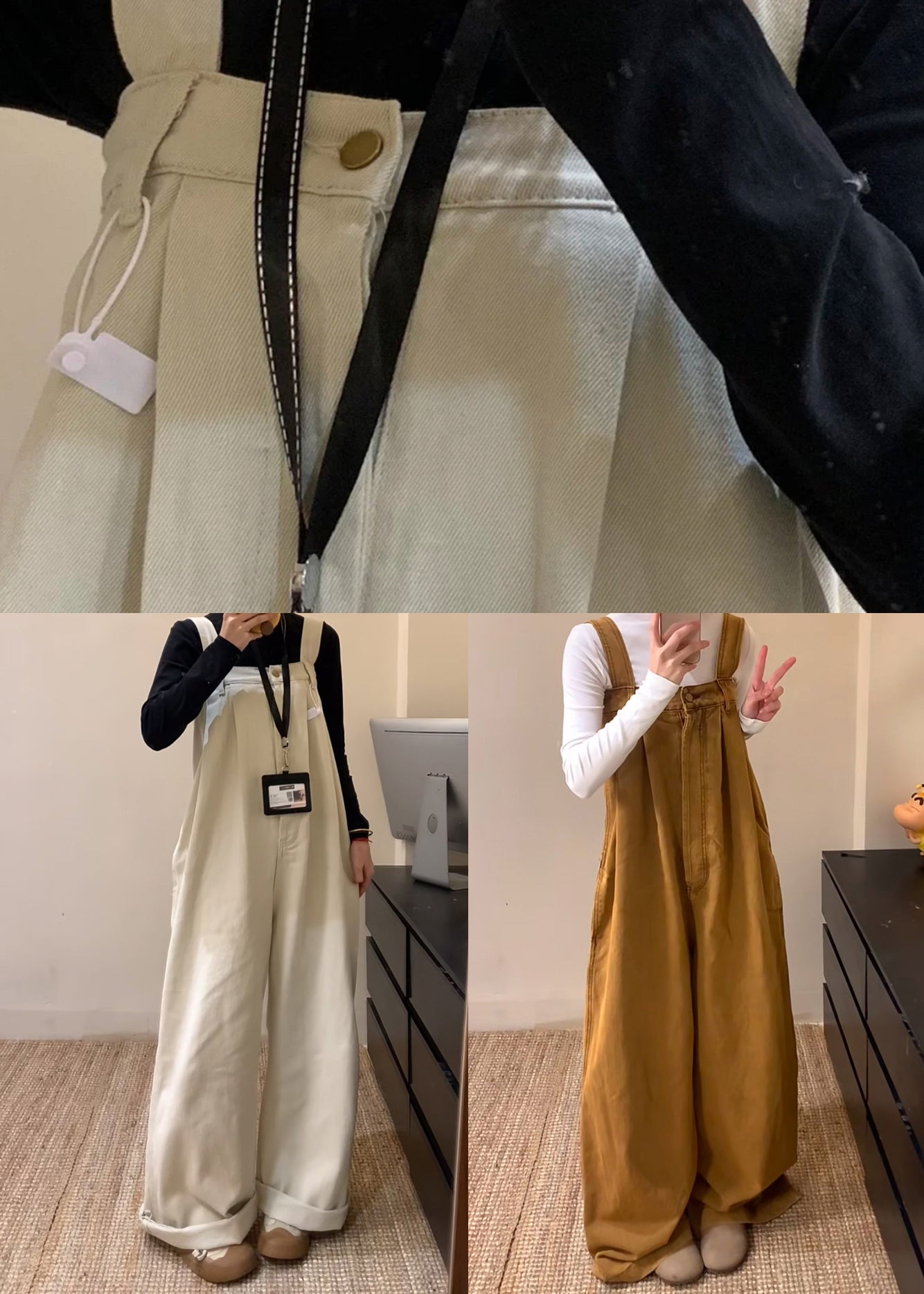 Beige Denim Wide Leg Jumpsuit High Waist Summer