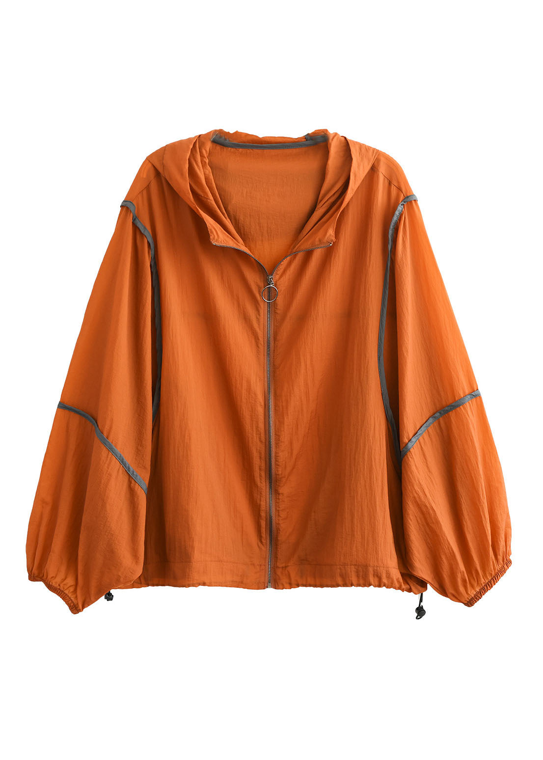 Orange Hooded Patchwork Cotton Coat Long Sleeve