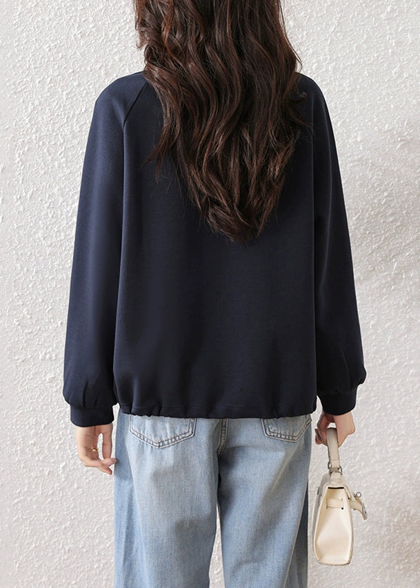 Simple Navy Button Cotton Sweatshirts Fall