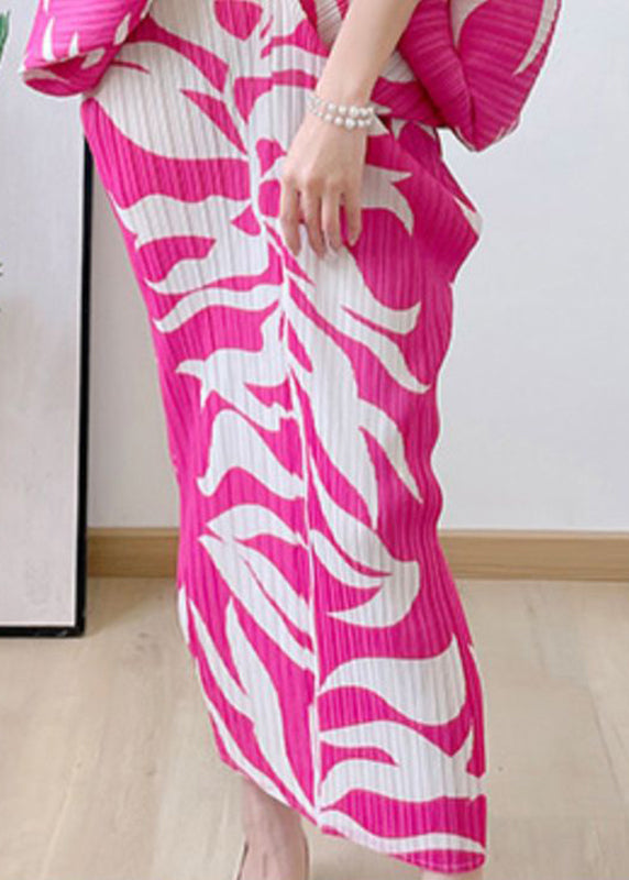 Diy Rose V Neck Print Wrinkled Maxi Dress Batwing Sleeve