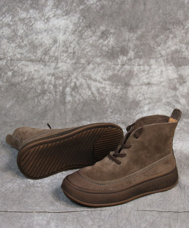 Grey Boots Cowhide Leather Cross Strap Boots