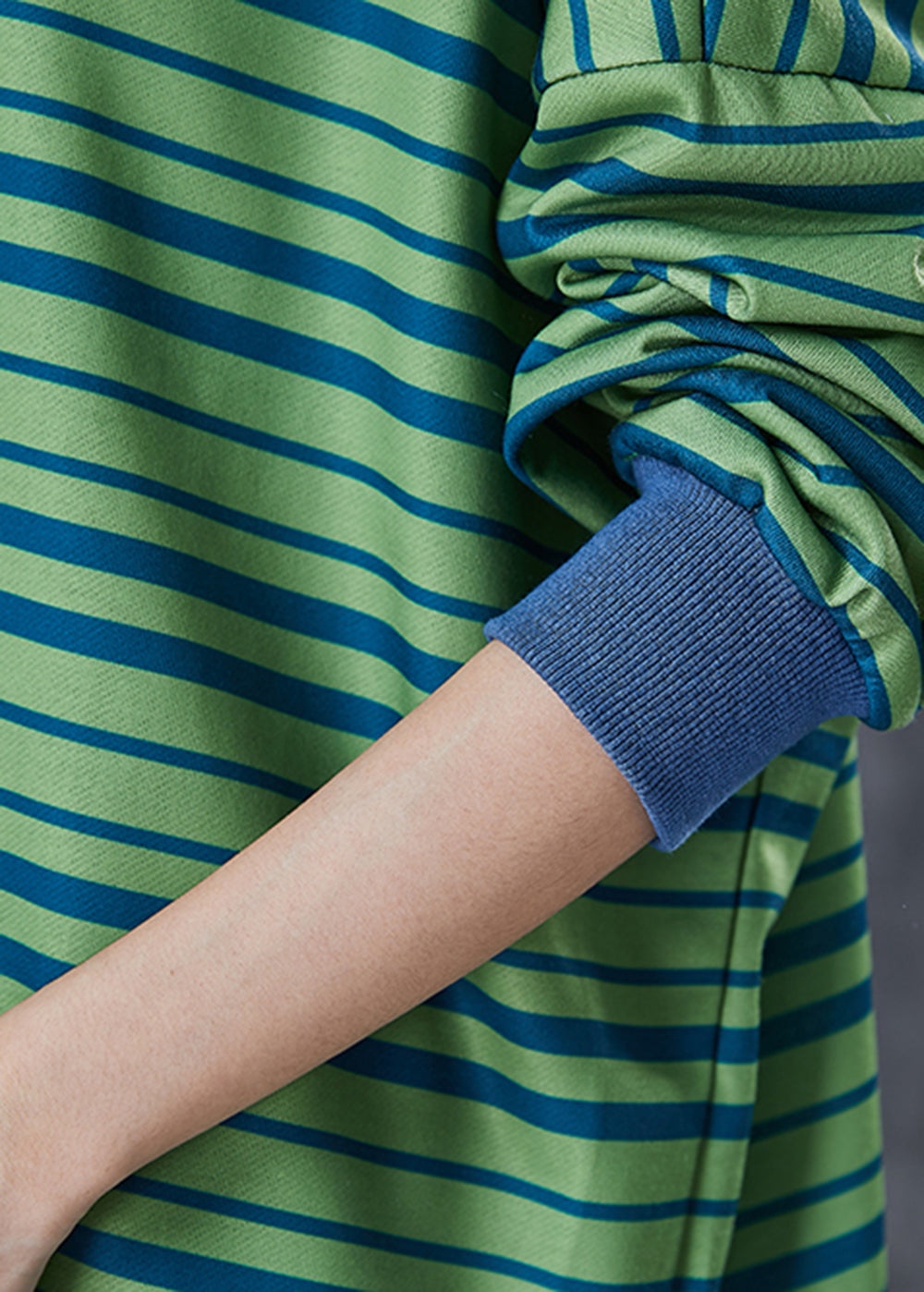 Style Green Oversized Striped Cotton Sweatshirt Spring