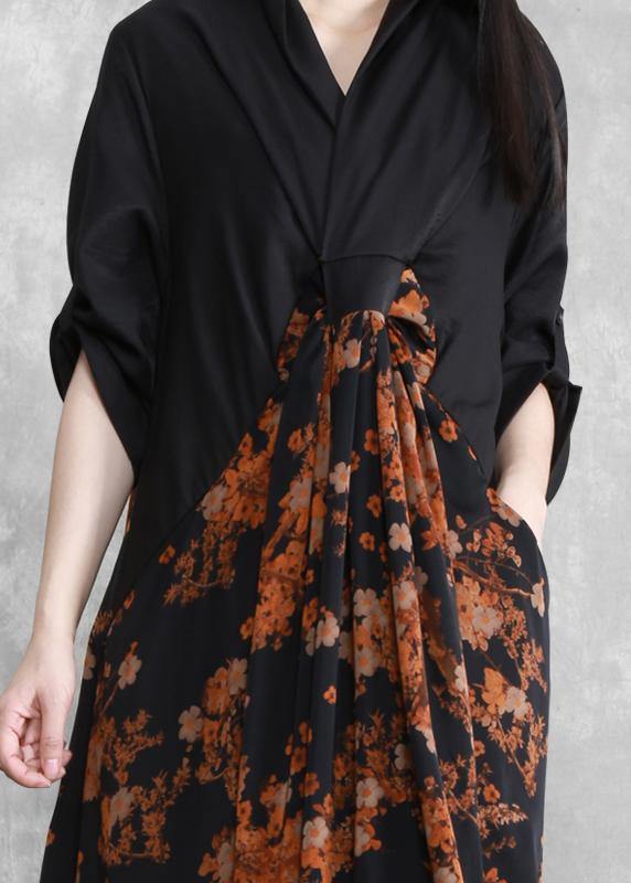 Orange Print Dresses Asymmetric V Neck Maxi Spring Dresses