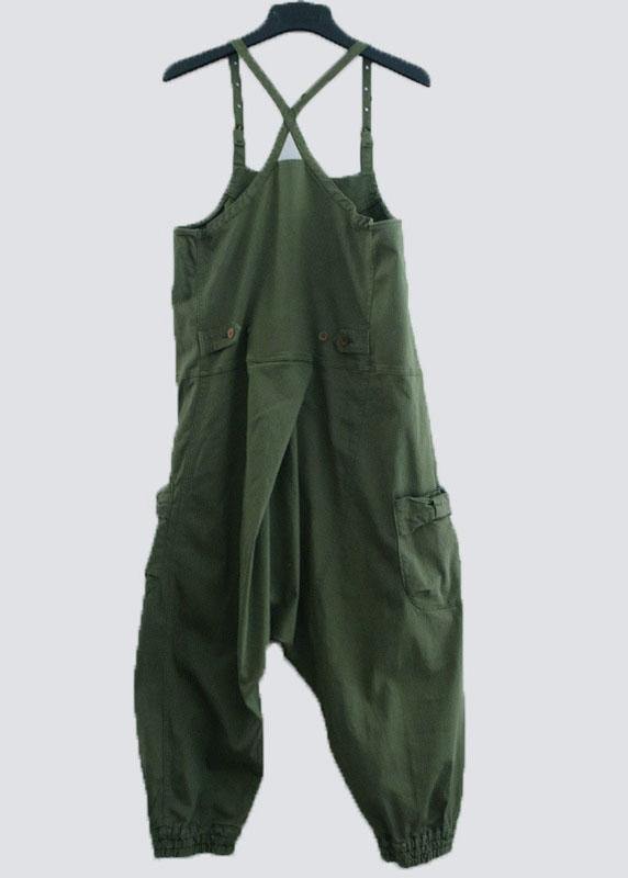 Handmade Green Pockets Button Spring Cotton Romper Outfit