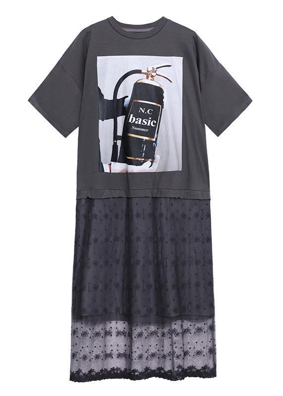 Comfy Black Print Patchwork Lace Maxi Dresses Summer
