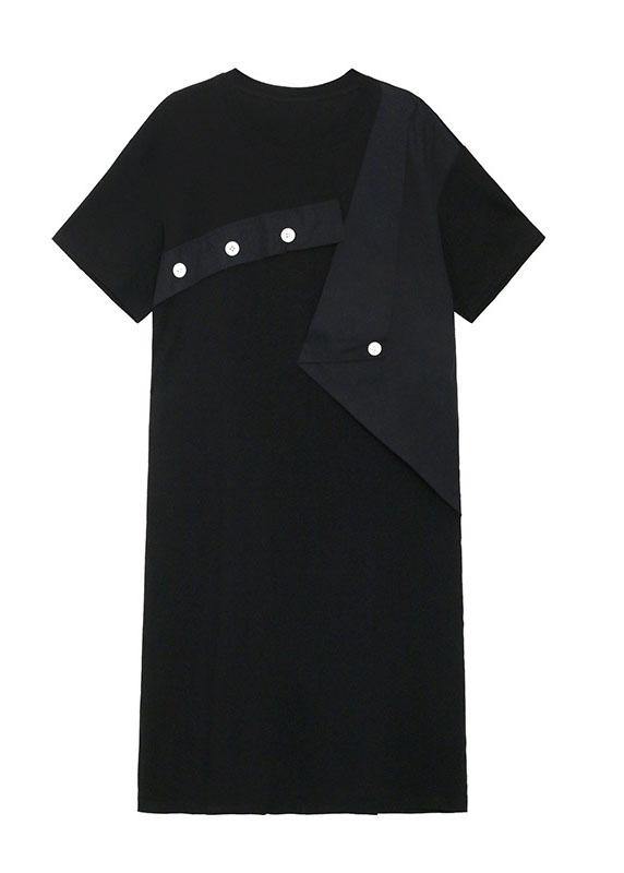 Black Patchwork Button Pockets Summer Vacation Dresses