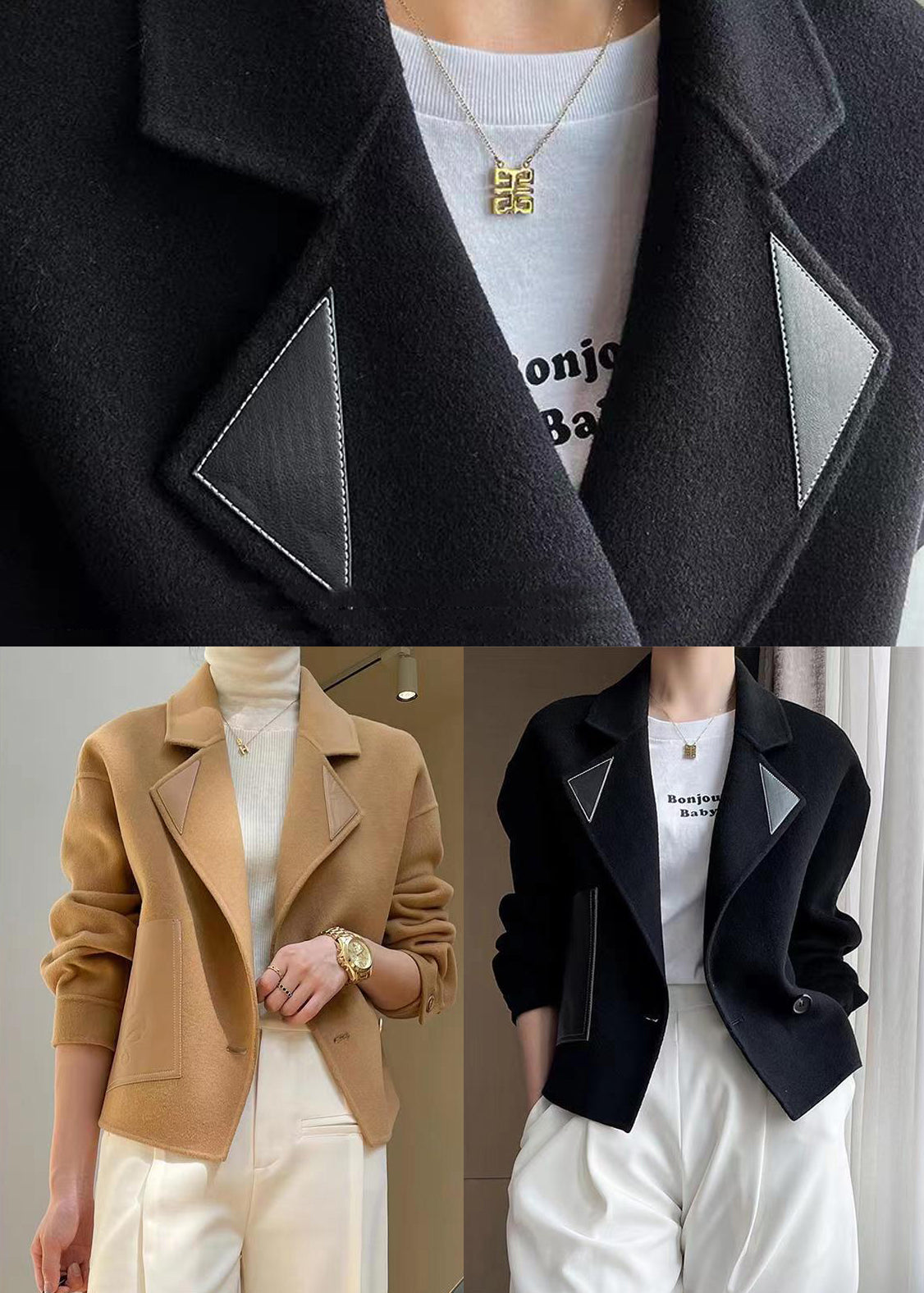 Diy Khaki Peter Pan Collar Patchwork Woolen Coats Fall