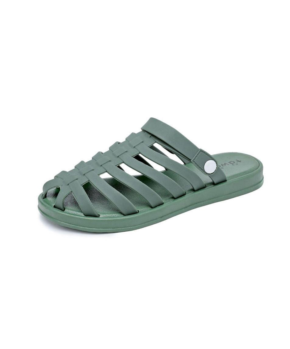 Splicing Hollow Out Black Slide Sandals