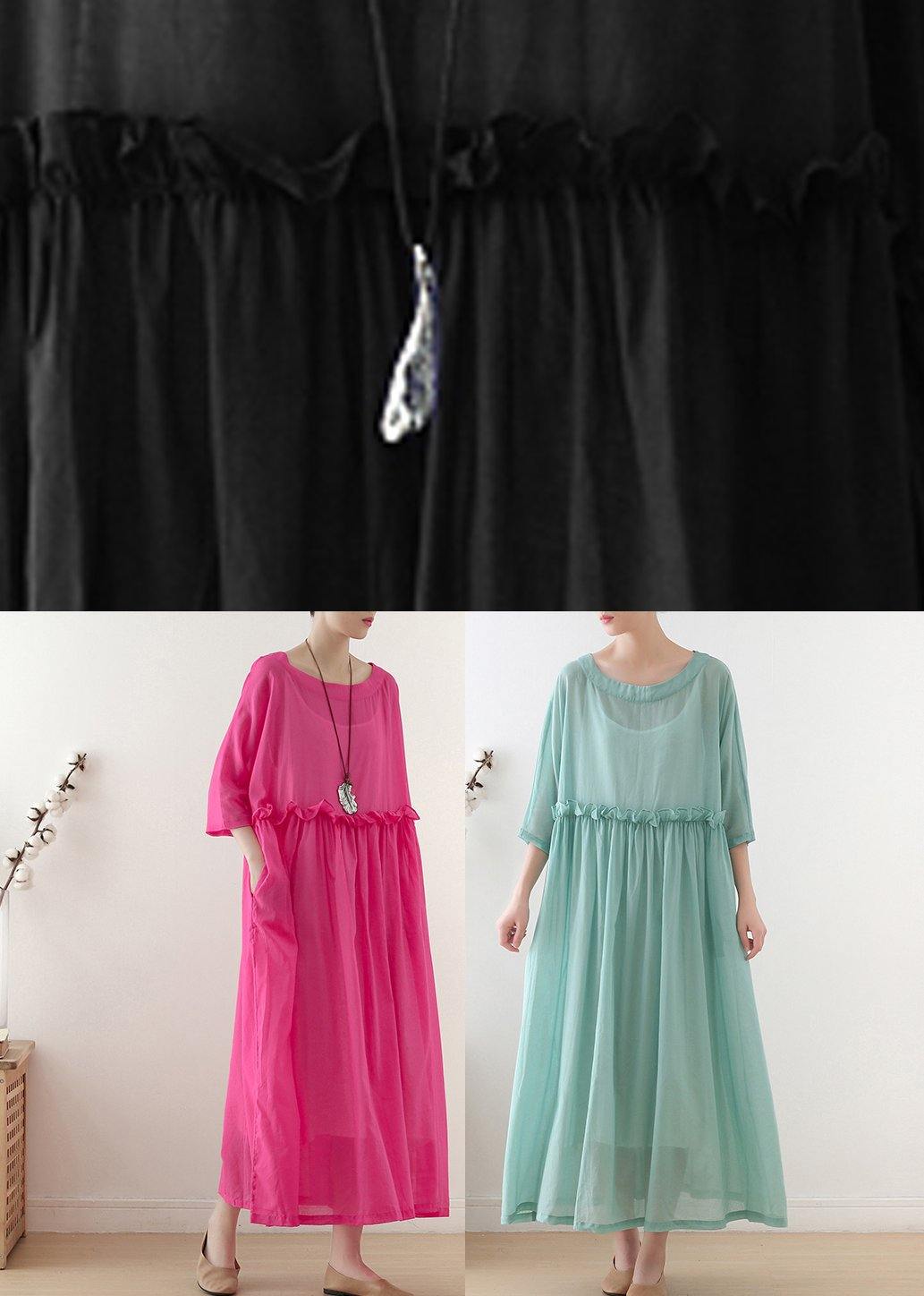 Rose O-neck Ruffled Long Dress Summer Chiffon Dress