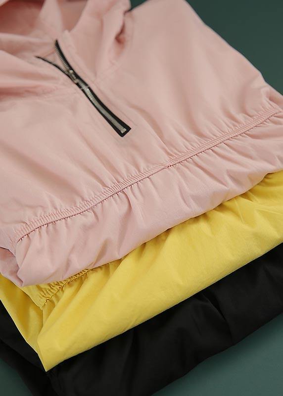 Modern Yellow Hooded Zippered Top Summer