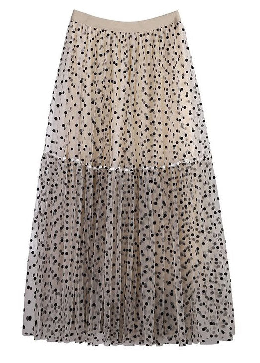 New Apricot Wrinkled Dot High Waist Tulle Skirt Spring