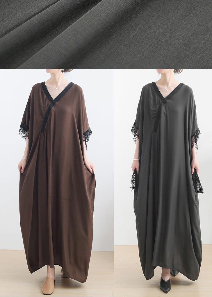 Chocolate Lace Trim Caftan Maxi Summer Chiffon Dress Gown