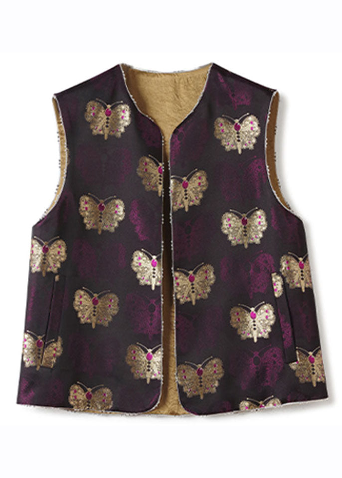 Purple Embroideried Nail Bead Silk Waistcoat Fall