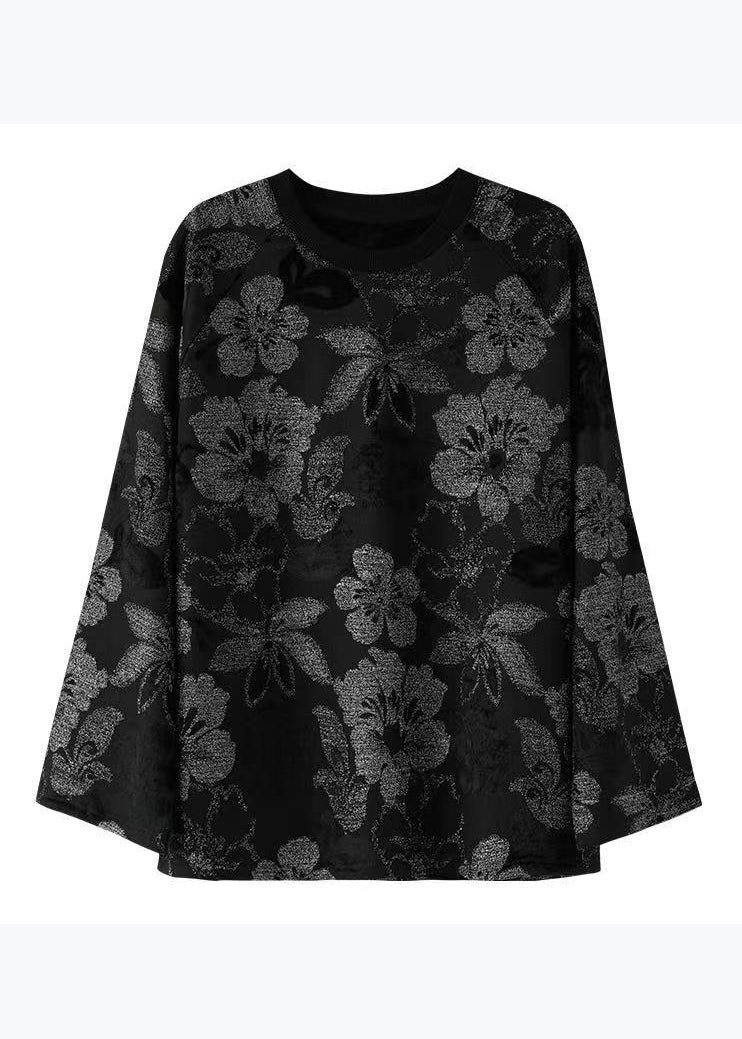 New Black Round Neck Hot Stamping Bright Silk T-shirt Spring