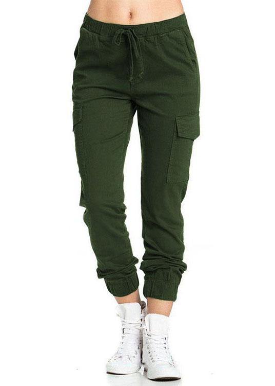 Elastic Waist Drawstring Side Pockets Pants
