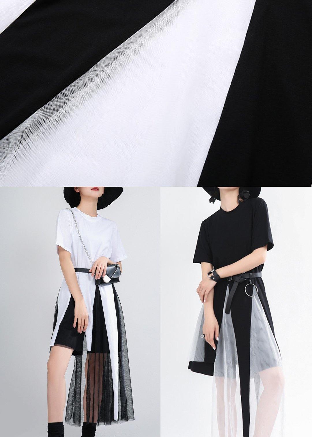 Black Asymmetrical Design Mid Summer Cotton Dress