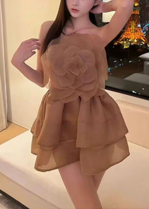 Coffee Cold Shoulder Mini Dresses Sleeveless