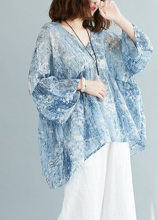Yellow Loose V Neck Print Patchwork Fall Tops Half Sleeve