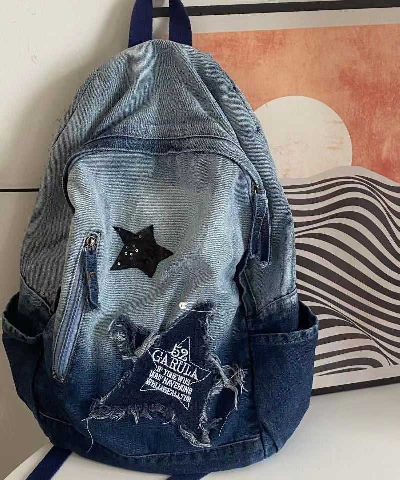Fine Black Gradient Large Capacity Denim Backpack Bag