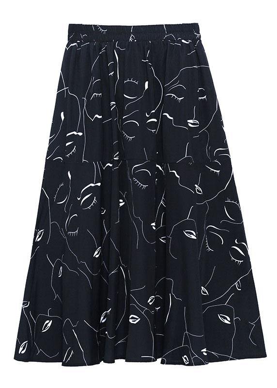 Classy White Print Elastic Waist a Line Skirts Chiffon Summer