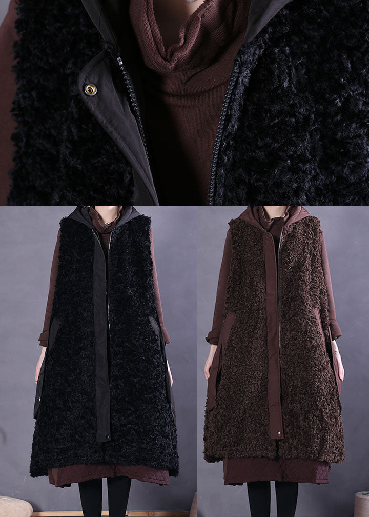 Chocolate Faux Fur Beach Vest Zip Up Sleeveless