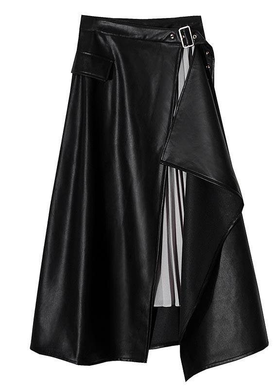 Black Asymmetrical Design Patchwork Skirts Spring