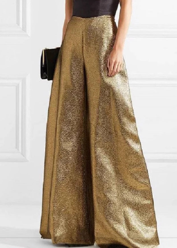 Gold Cold Shoulder Patchwork Wide Leg Jumpsuit Summer