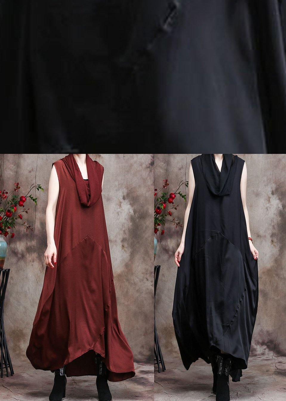 Classy Black Silk Dress Tunics Patchwork Vestidos De Lino Dress