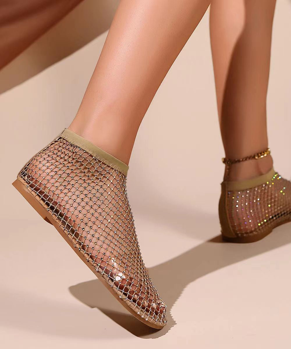 Black Hollow Out Zircon Flat Sandals Breathable Mesh