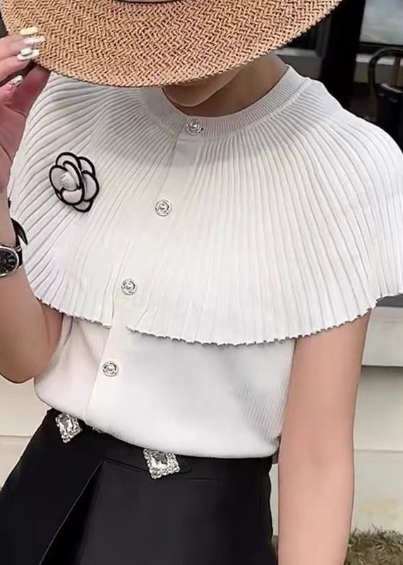 French White O Neck Cloak Knit Blouses Summer