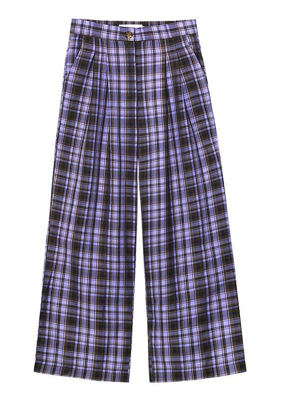 Purple Plaid High Waist Wide Leg Pants Summer