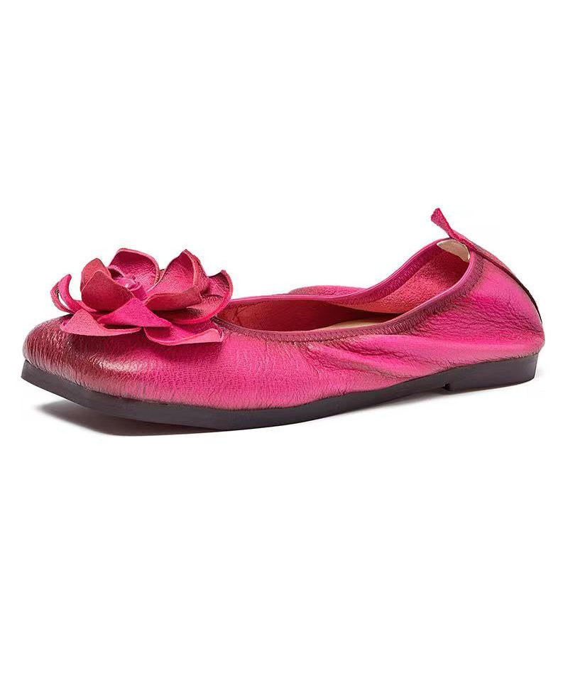Rose Handmade Cowhide Leather Flat Shoes for