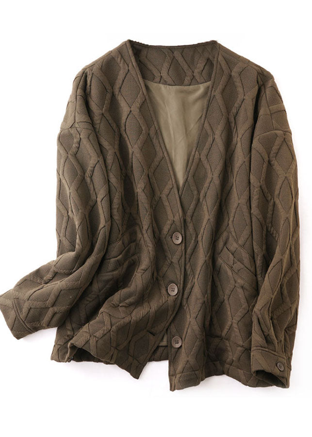 Chocolate V Neck Pockets Drawstring Cotton Coats Fall